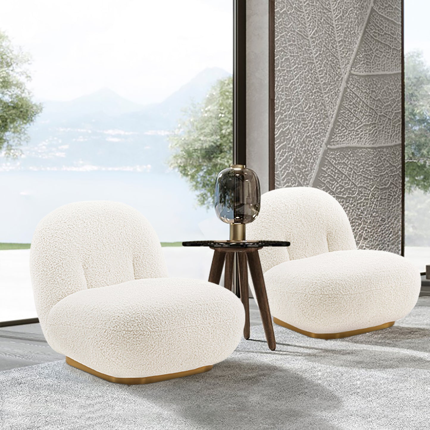 Edina Modern Boucle Lounge Chair in White - Set of 2 2-AC059-WH