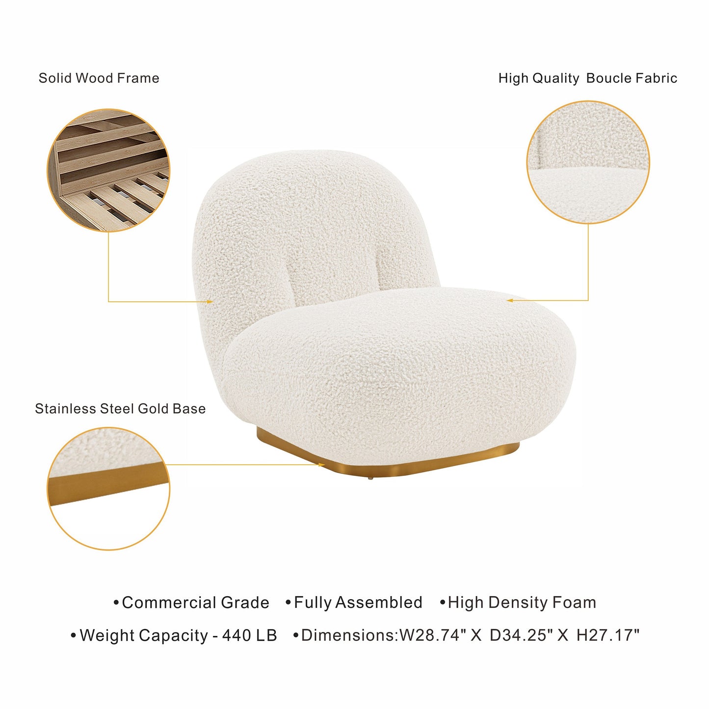 Edina Modern Boucle Lounge Chair in White - Set of 2 2-AC059-WH