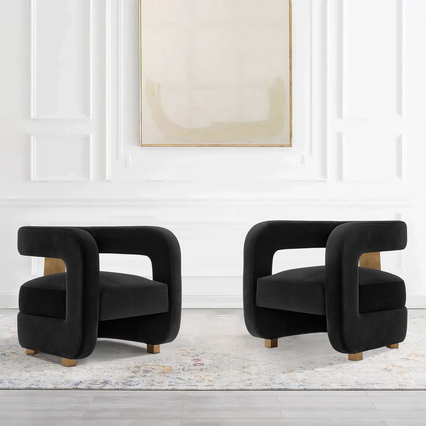 Manhattan Comfort Modern Amirah Velvet Accent Chair in Black - Set of 2 2-AC060-BK