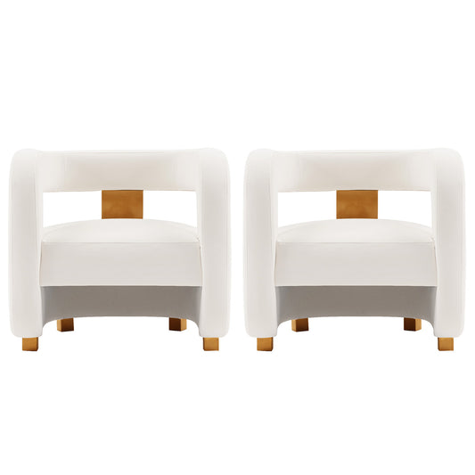 Amirah Modern Velvet Lounge Chair in White - Set of 2 2-AC060-WH