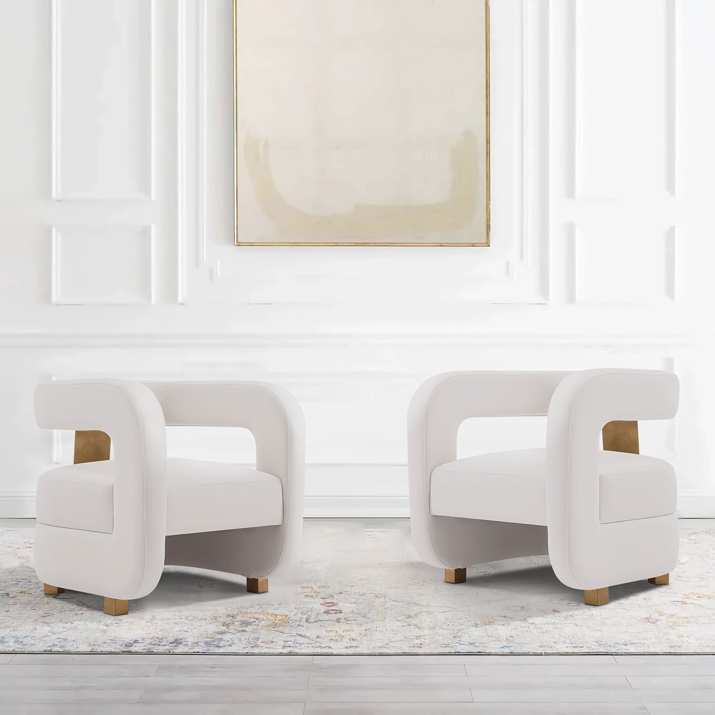 Manhattan Comfort Modern Amirah Velvet Accent Chair in White - Set of 2 2-AC060-WH