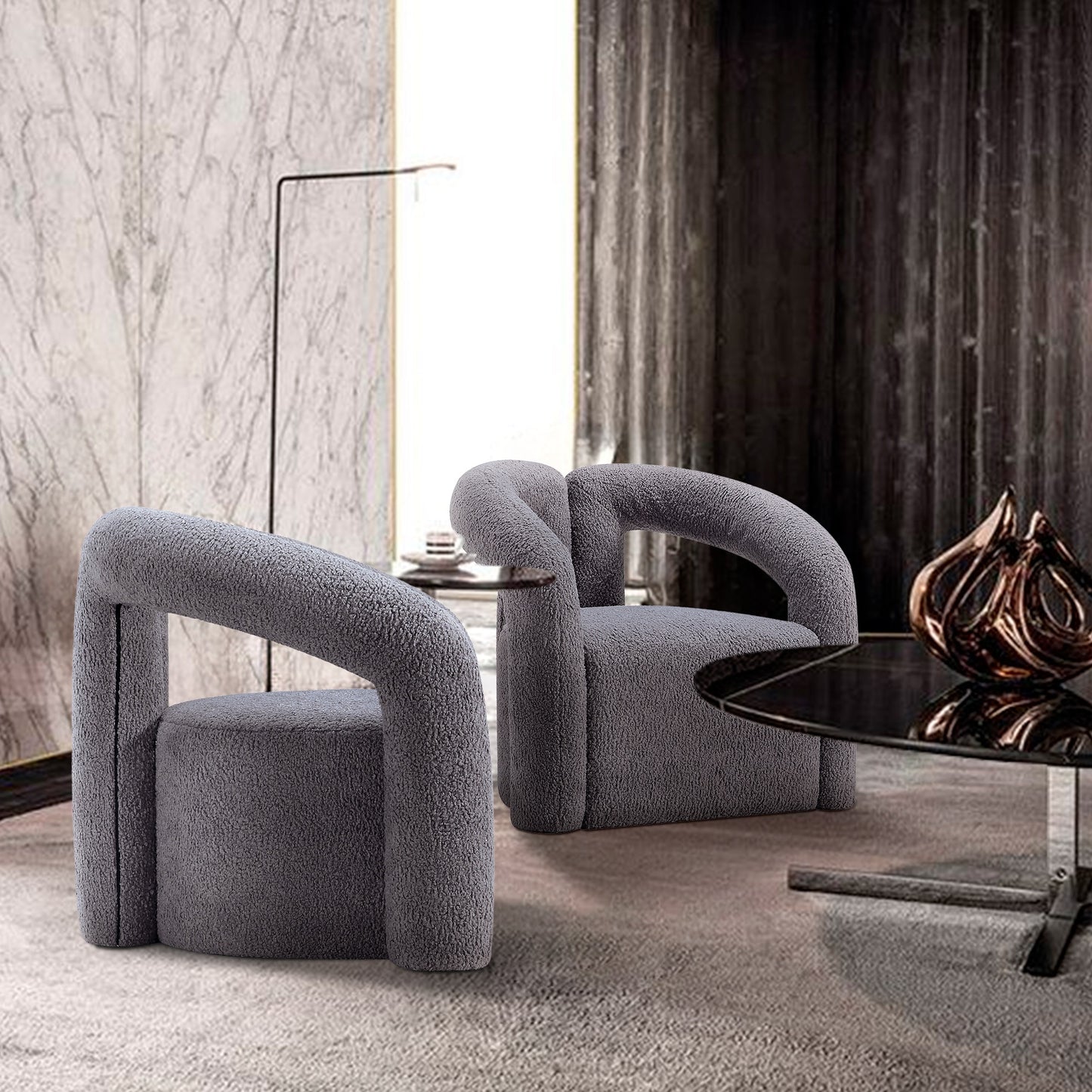 Darian Modern Boucle Lounge Chair in Gray - Set of 2 2-AC061-GY