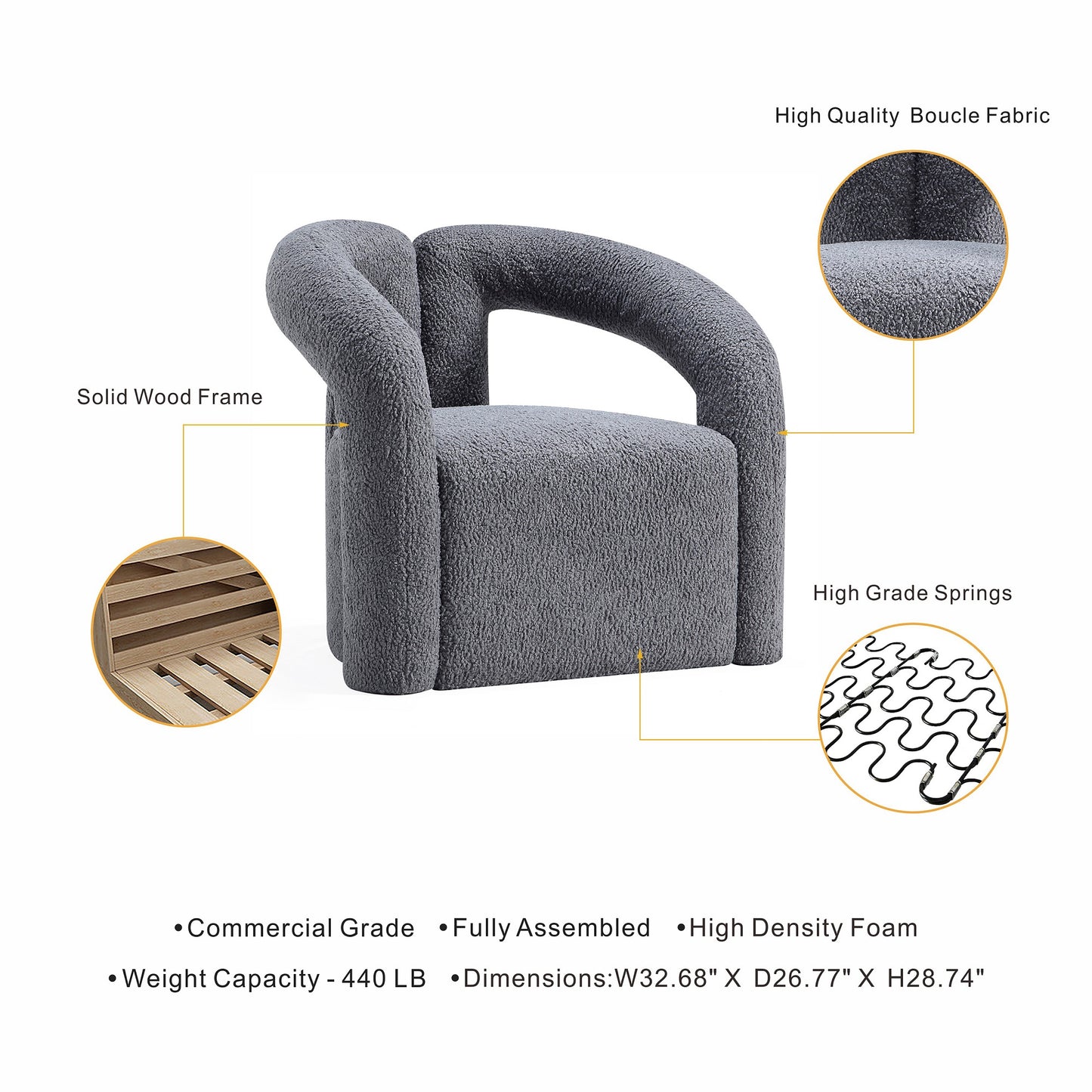 Darian Modern Boucle Lounge Chair in Gray - Set of 2 2-AC061-GY