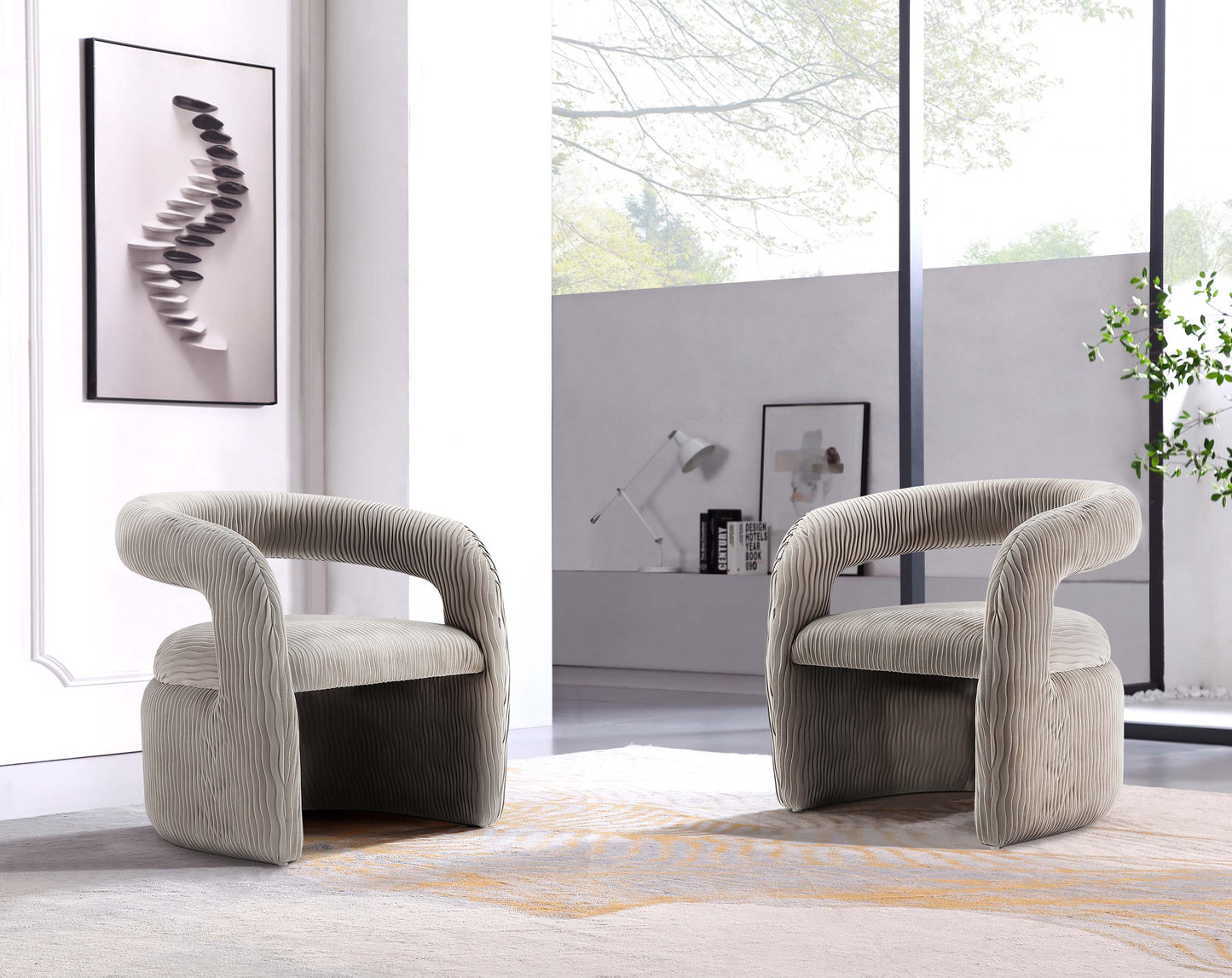 Corvette Mid-Century Modern Velvet Lounge Chair in Dove - Set of 2 2-AC068-DO