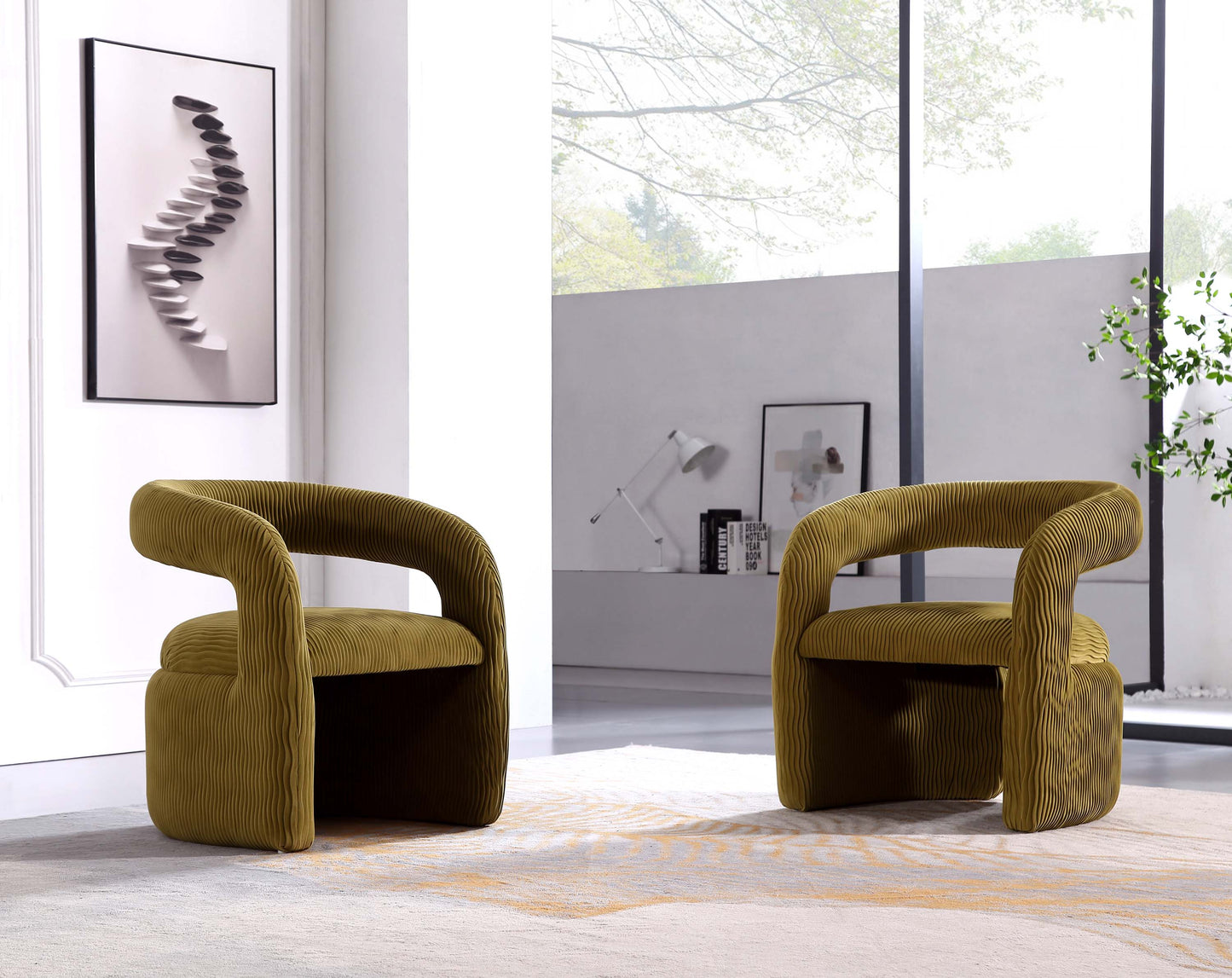 Corvette Mid-Century Modern Velvet Lounge Chair in Olive Green - Set of 2 2-AC068-OG