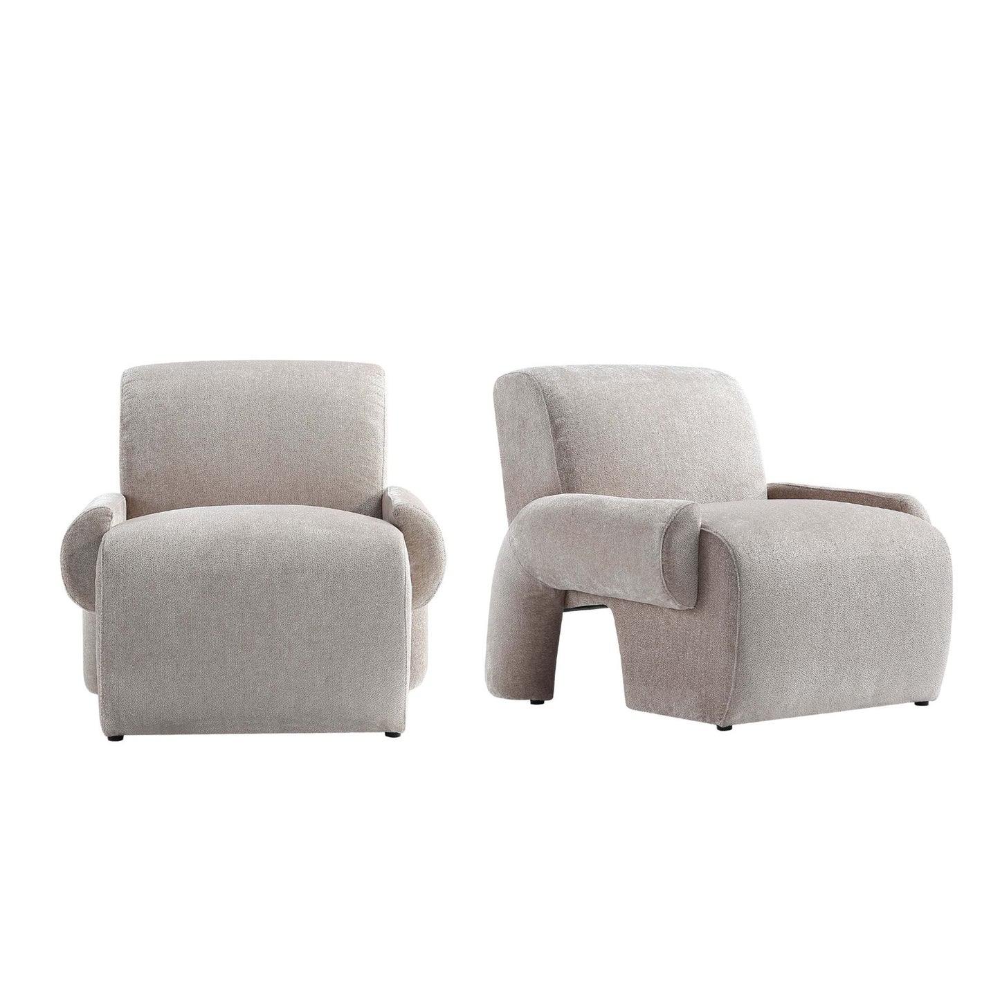 Verandah Mid-Century Modern Chenille Lounge Chair in Beige - Set of 2 2-AC069-BE