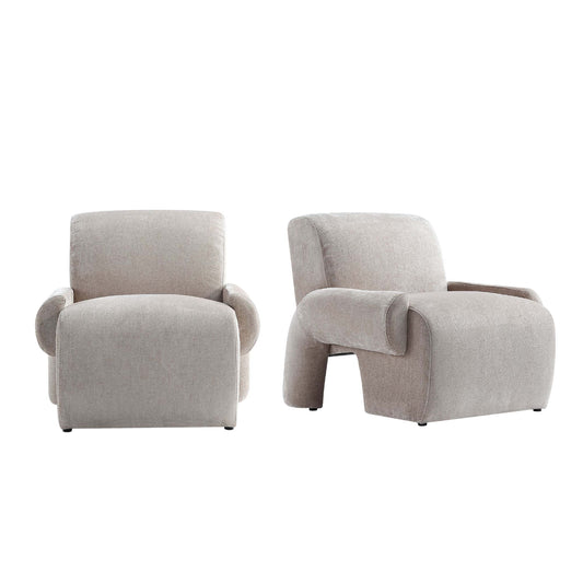 Verandah Mid-Century Modern Chenille Lounge Chair in Beige - Set of 2 2-AC069-BE