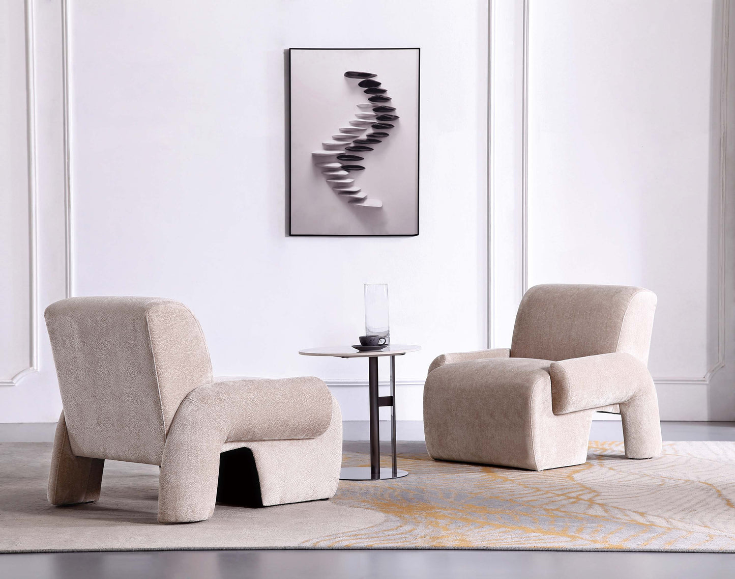 Verandah Mid-Century Modern Chenille Lounge Chair in Beige - Set of 2 2-AC069-BE