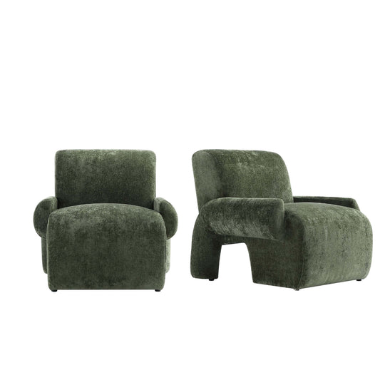 Verandah Mid-Century Modern Chenille Lounge Chair in Olive Green - Set of 2 2-AC069-OG