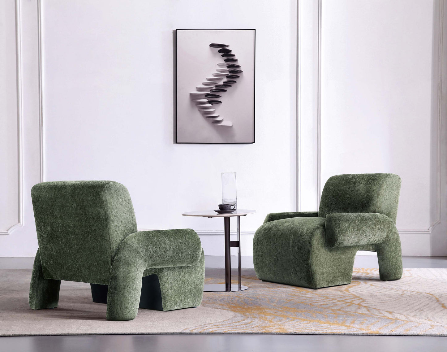 Verandah Mid-Century Modern Chenille Lounge Chair in Olive Green - Set of 2 2-AC069-OG