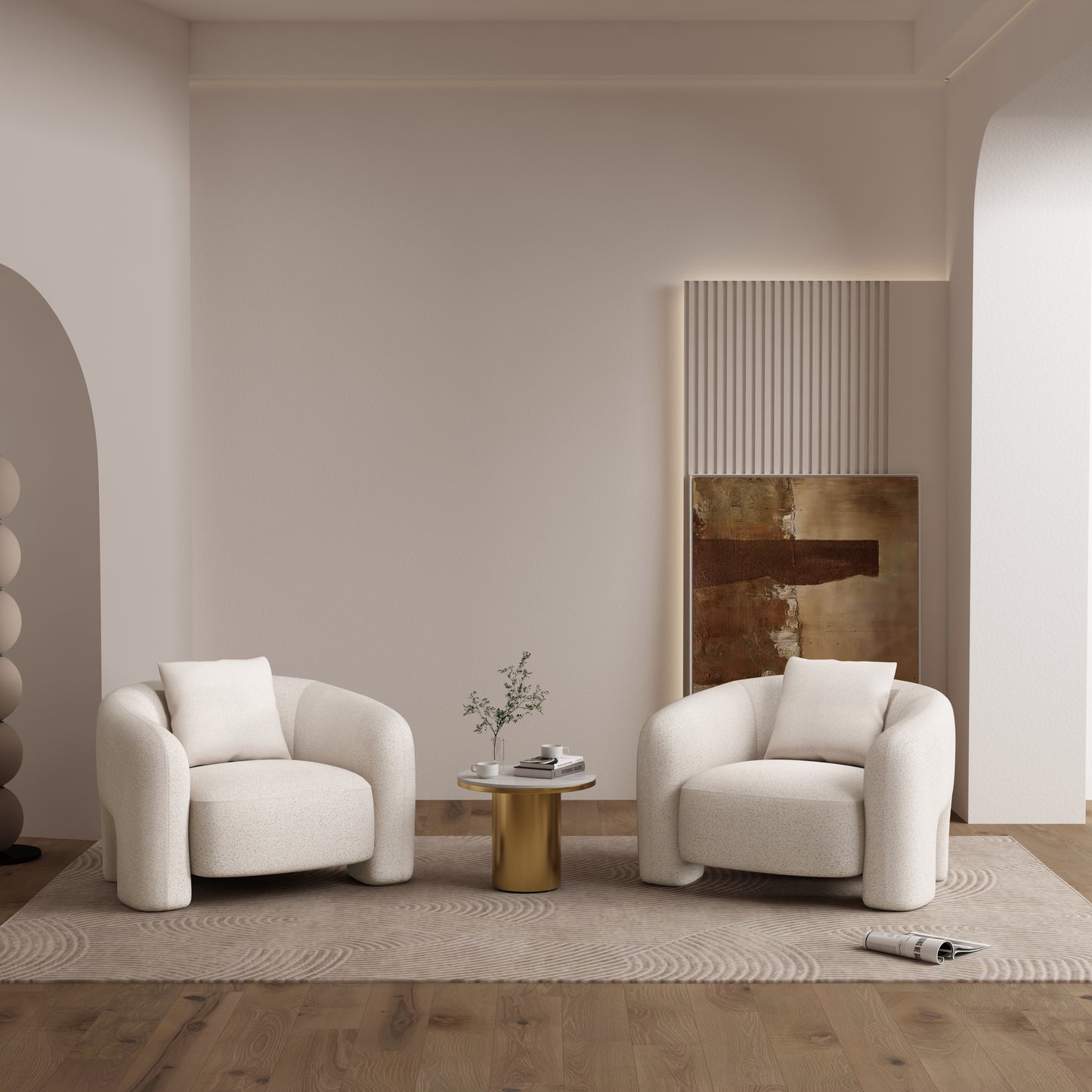 Sylvia Modern Glam Tweed Lounge Chair in Ivory - Set of 2 2-AC070-AN