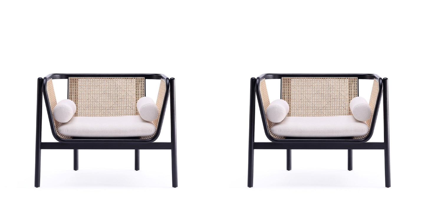 Manhattan Comfort Versailles Accent Chair in Black, Natural Cane and Cream - Set of 2 2-ACCA01-CR