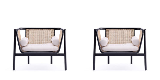 Versailles Industry Chic Cane Wood Accent Armchair in Cream - Set of 2 2-ACCA01-CR
