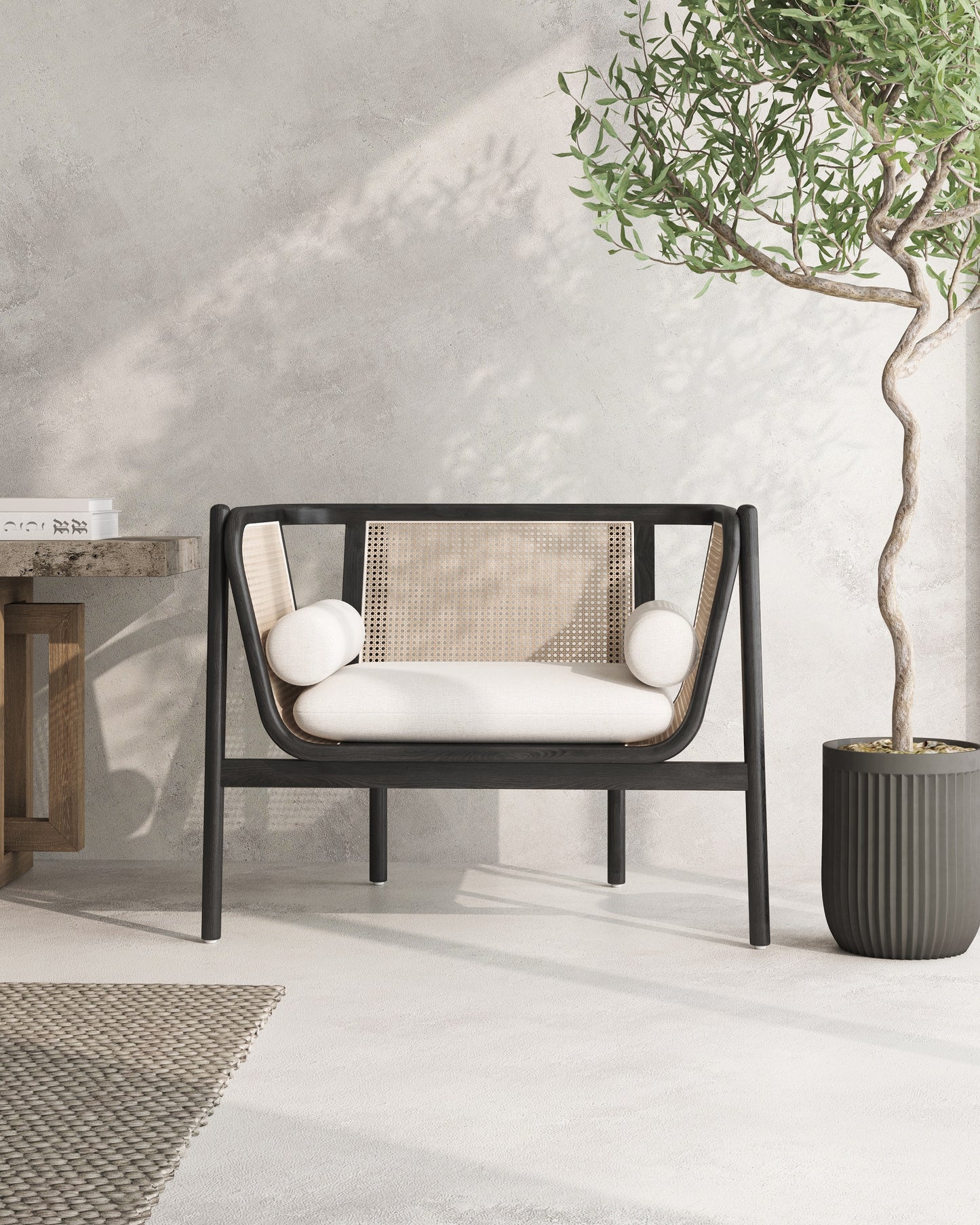 Manhattan Comfort Versailles Accent Chair in Black, Natural Cane and Cream - Set of 2 2-ACCA01-CR