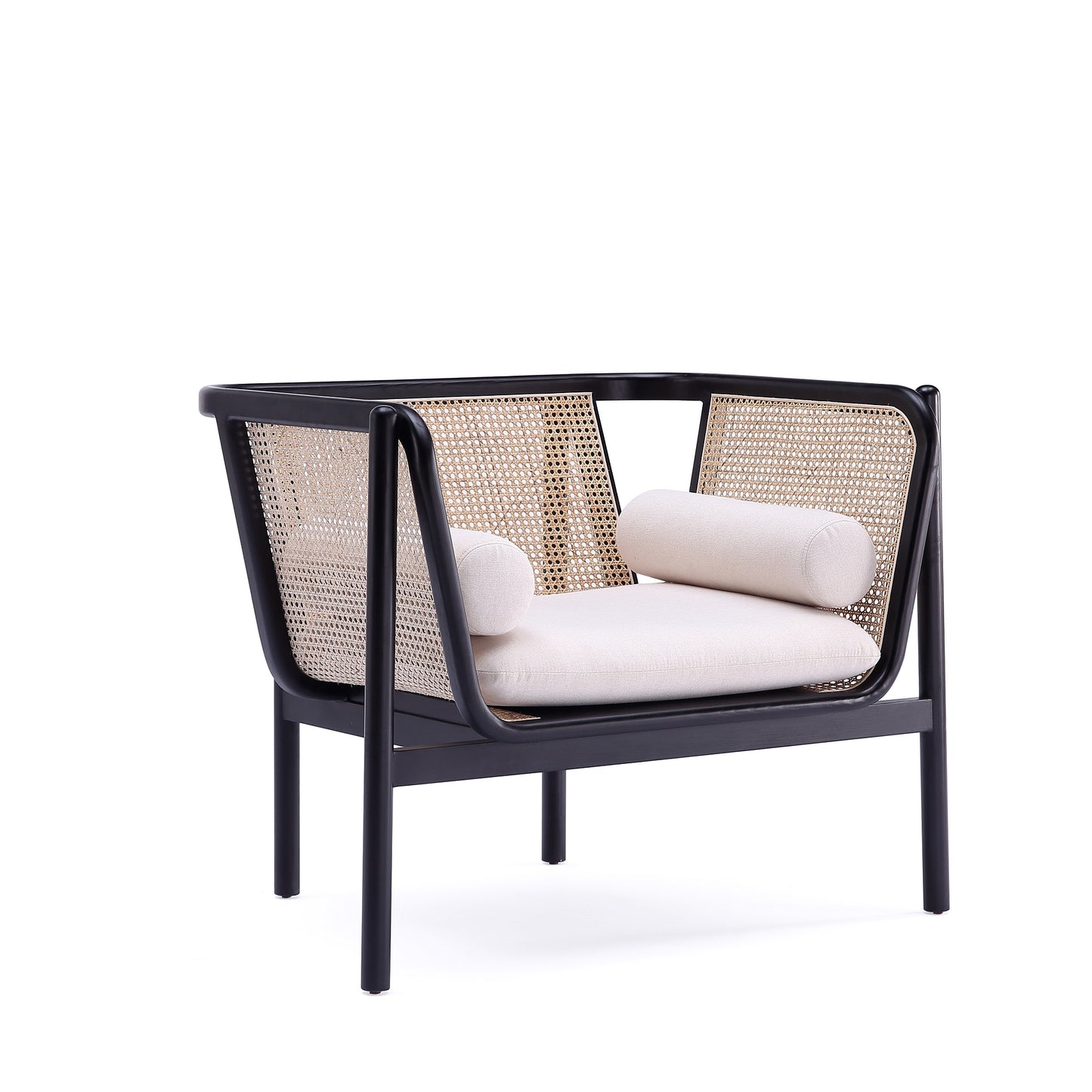 Manhattan Comfort Versailles Accent Chair in Black, Natural Cane and Cream - Set of 2 2-ACCA01-CR