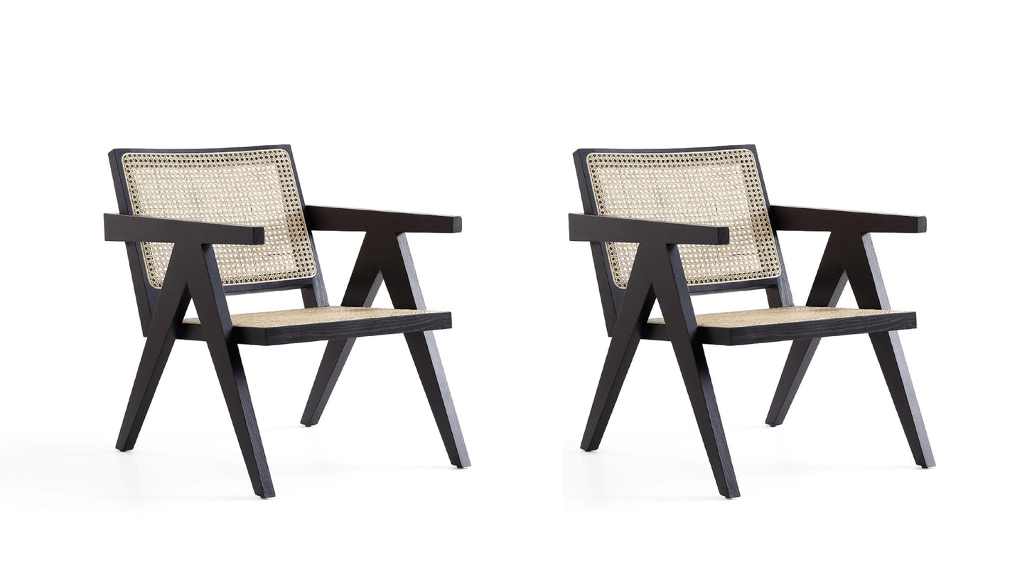 Hamlet Industry Chic Cane Back Wood Accent Armchair in Black and Natural - Set of 2 2-ACCA04-BK