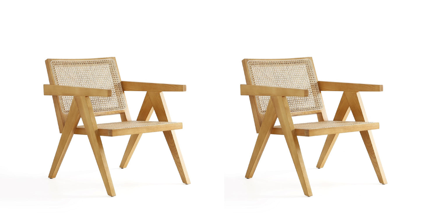 Hamlet Industry Chic Cane Back Wood Accent Armchair in Natural - Set of 2 2-ACCA04-NA