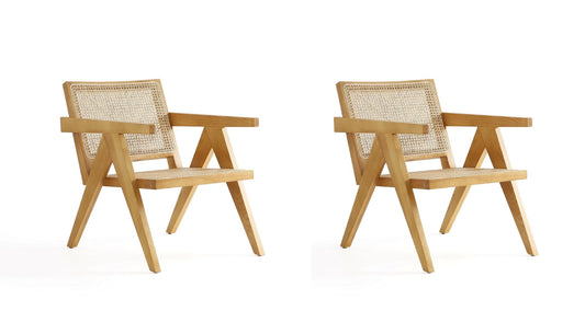 Hamlet Industry Chic Cane Back Wood Accent Armchair in Natural - Set of 2 2-ACCA04-NA