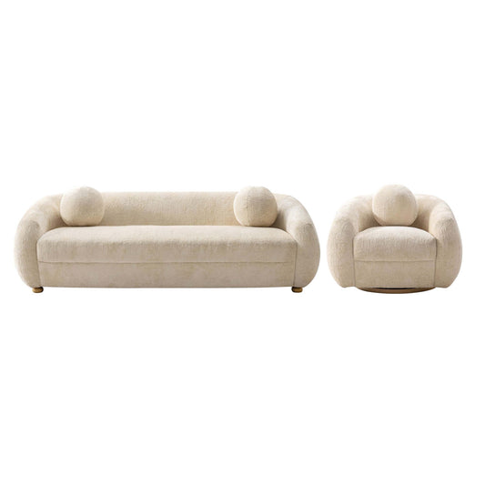 Tribeca Mid-Century Modern 2-Piece Sofa Set in Cream 2-ACSF16-CR