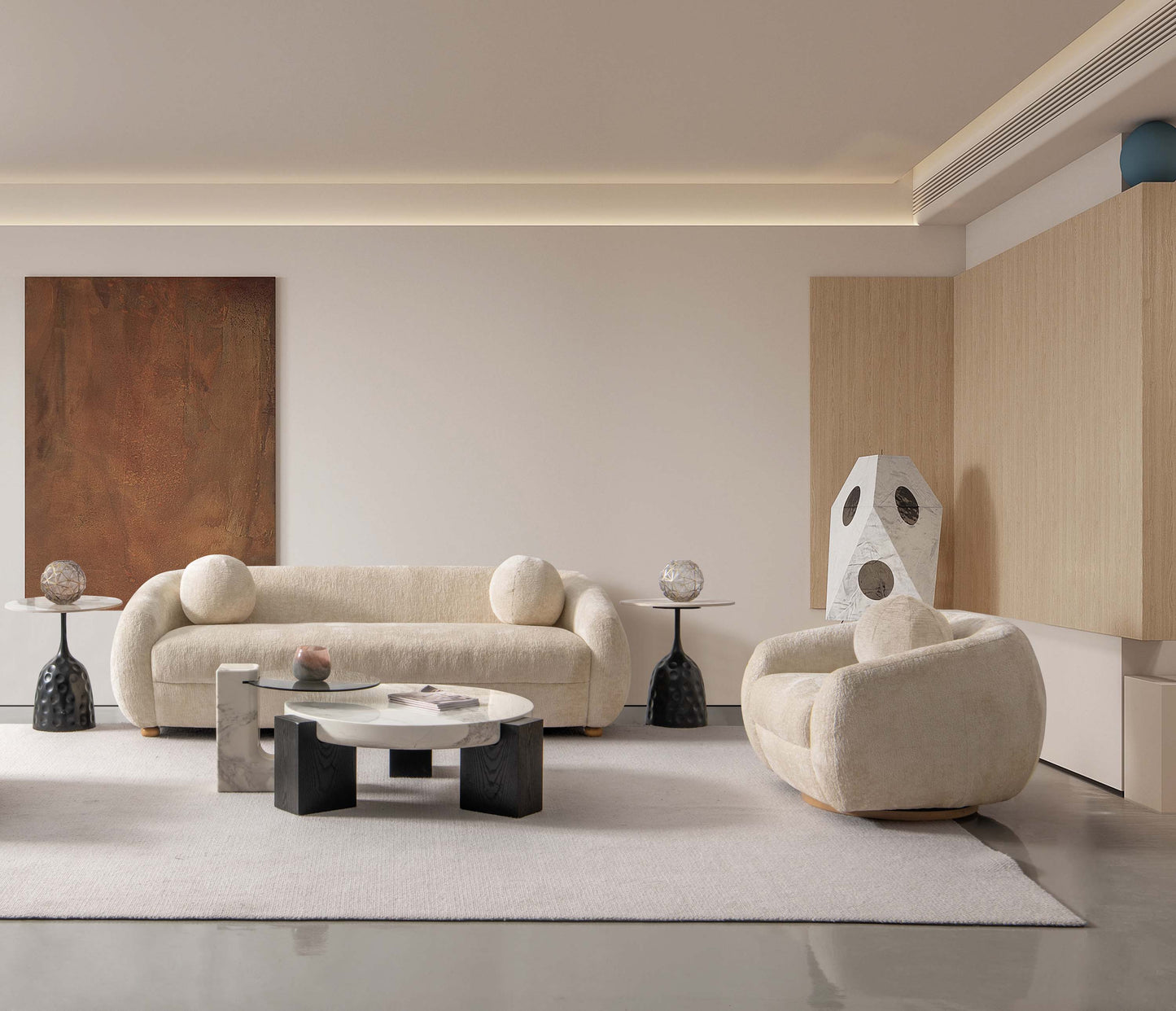 Tribeca Mid-Century Modern 2-Piece Sofa Set in Cream 2-ACSF16-CR