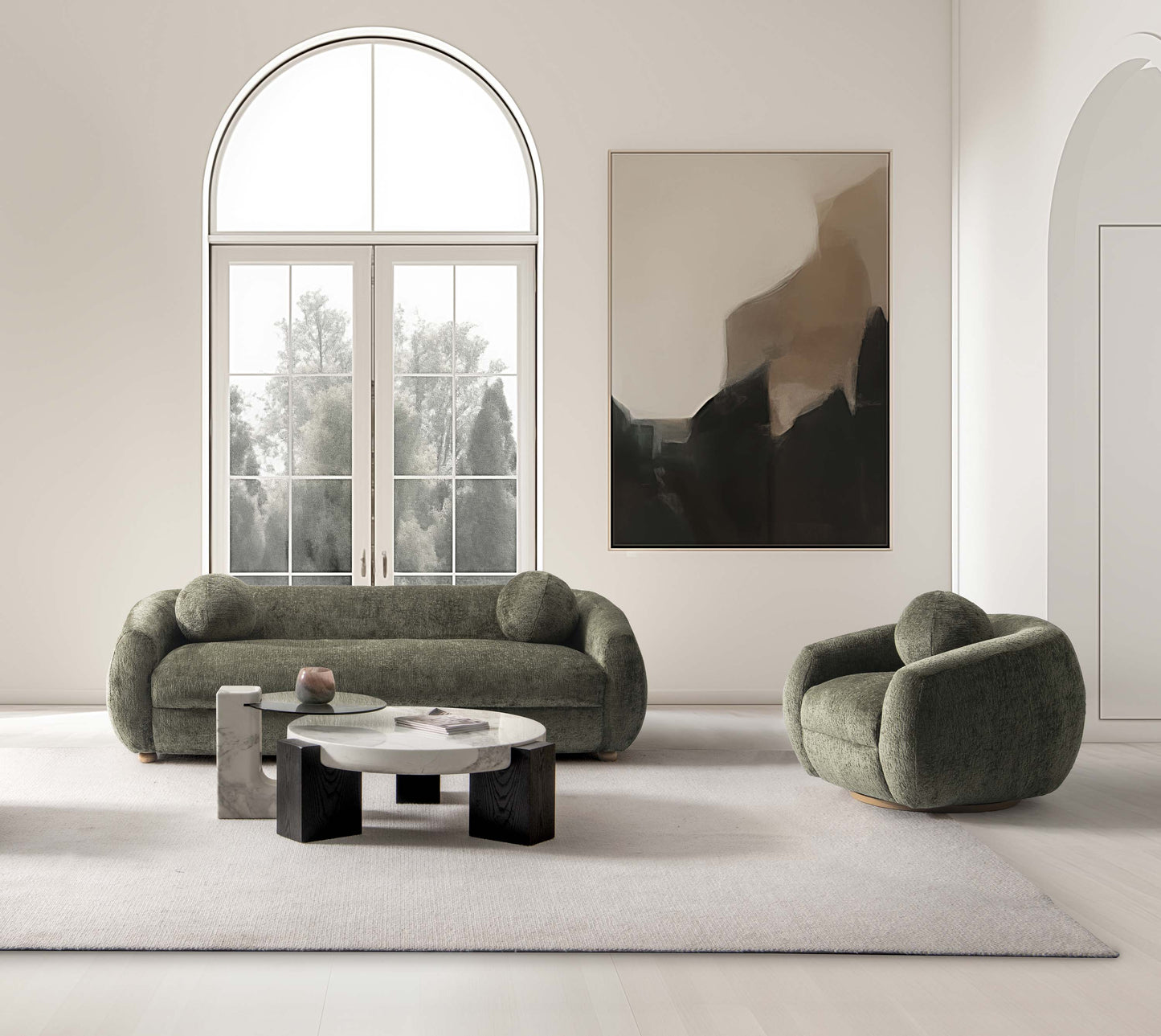 Tribeca Mid-Century Modern 2-Piece Sofa Set in Olive Green 2-ACSF16-OG