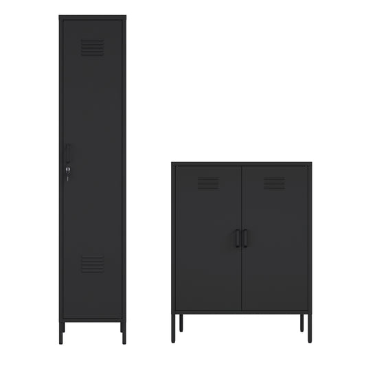 Naomi Modern 2-Piece Metal Storage Cabinets in Black 2-AF067-BK