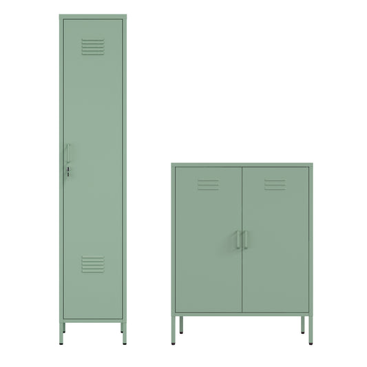 Naomi Modern 2-Piece Metal Storage Cabinets in Sage Green 2-AF067-GR