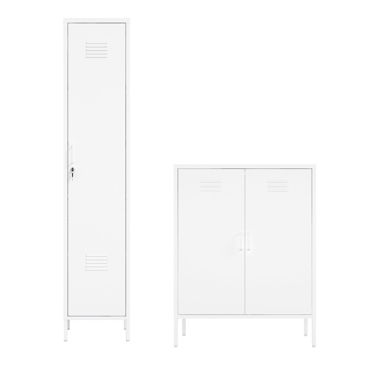 Naomi Modern 2-Piece Metal Storage Cabinets in White 2-AF067-WH