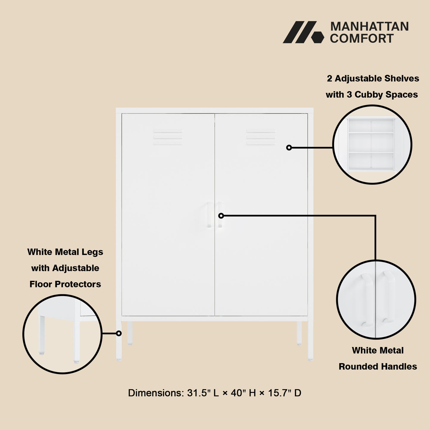 Naomi Modern 2-Piece Metal Storage Cabinets in White 2-AF067-WH