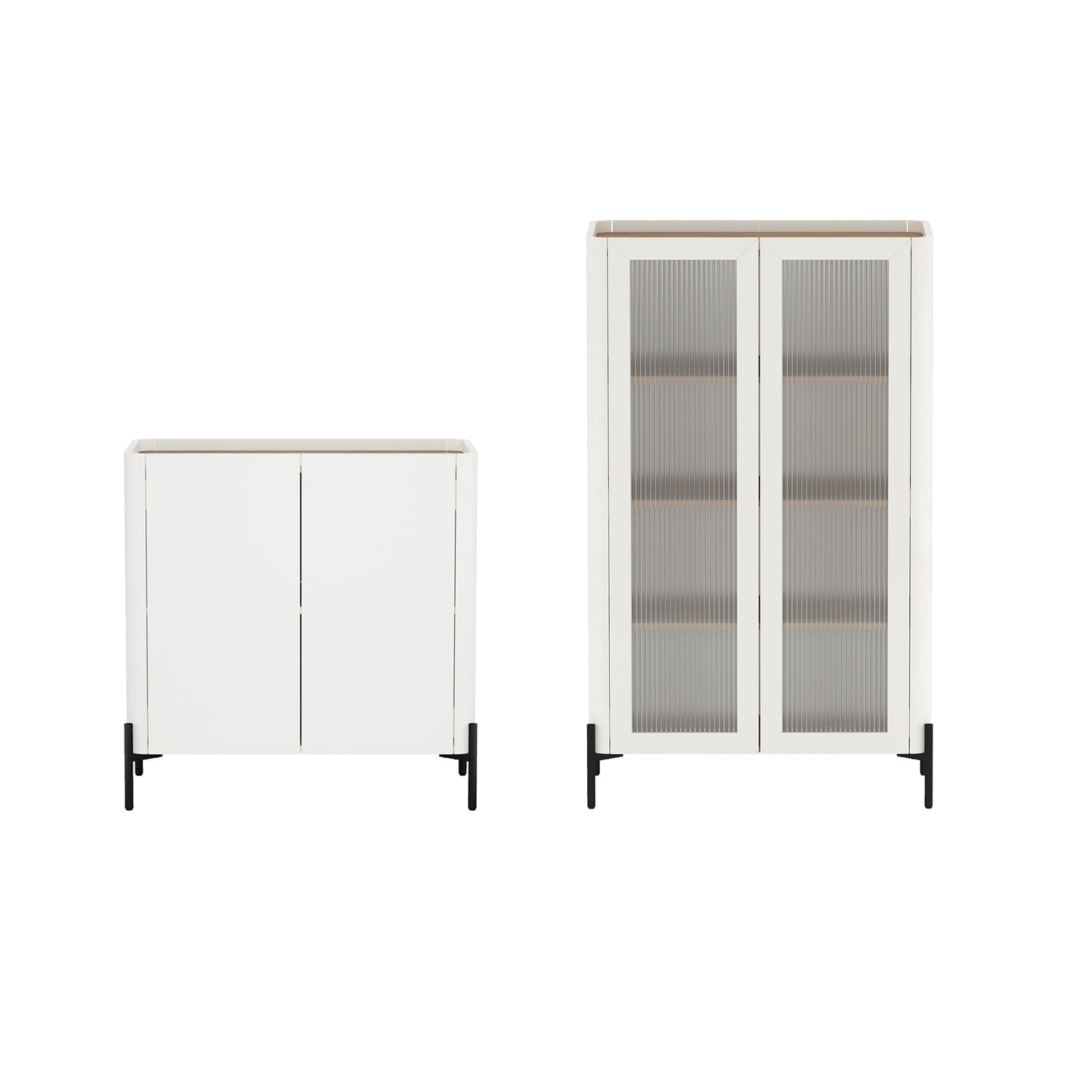 Abbey Modern 2-Piece Accent Storage Cabinets in Maple and Off White 2-AFBC042-OW