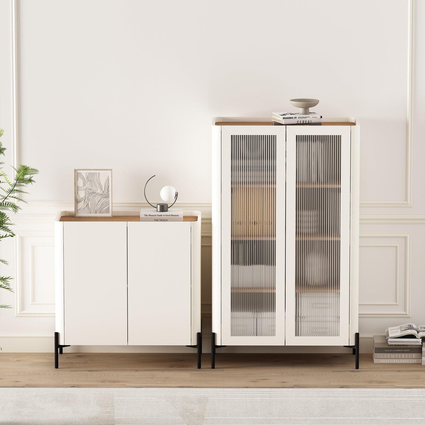 Abbey Modern 2-Piece Accent Storage Cabinets in Maple and Off White 2-AFBC042-OW