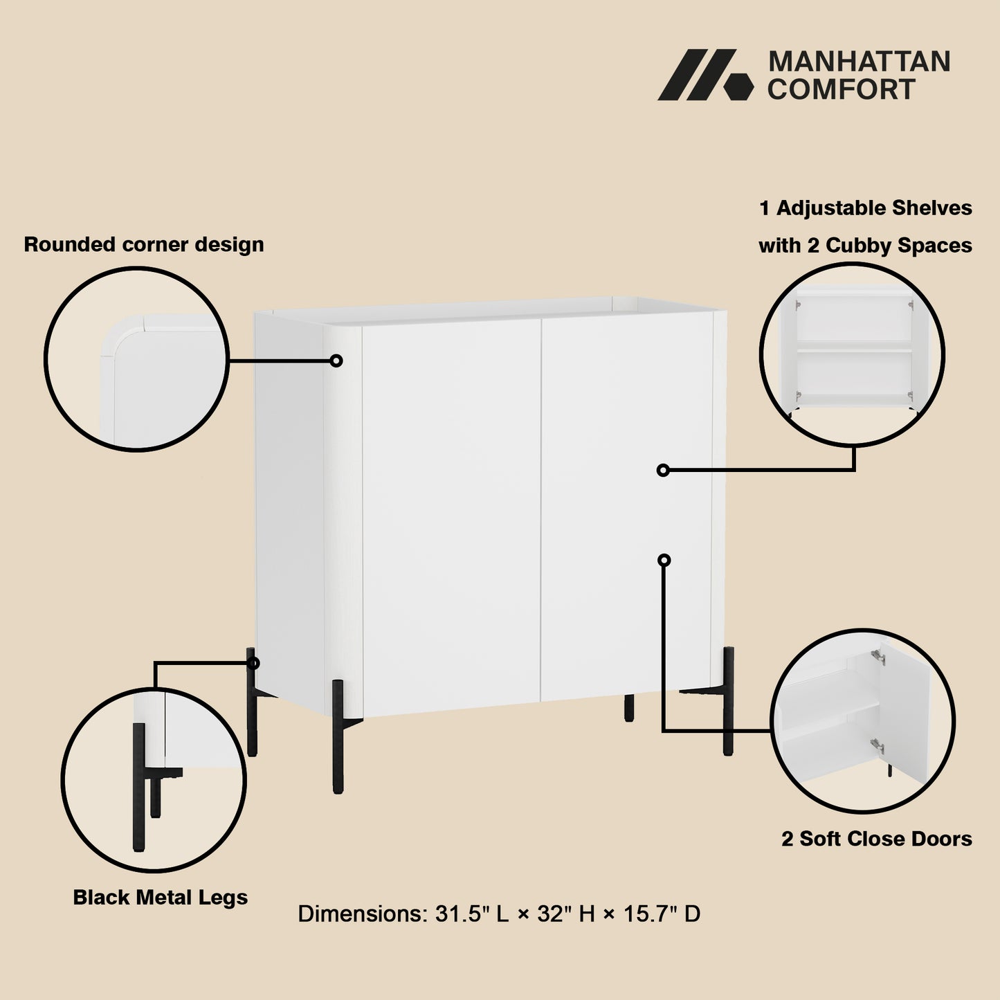 Abbey Modern 2-Piece Accent Storage Cabinets in White 2-AFBC042-WH