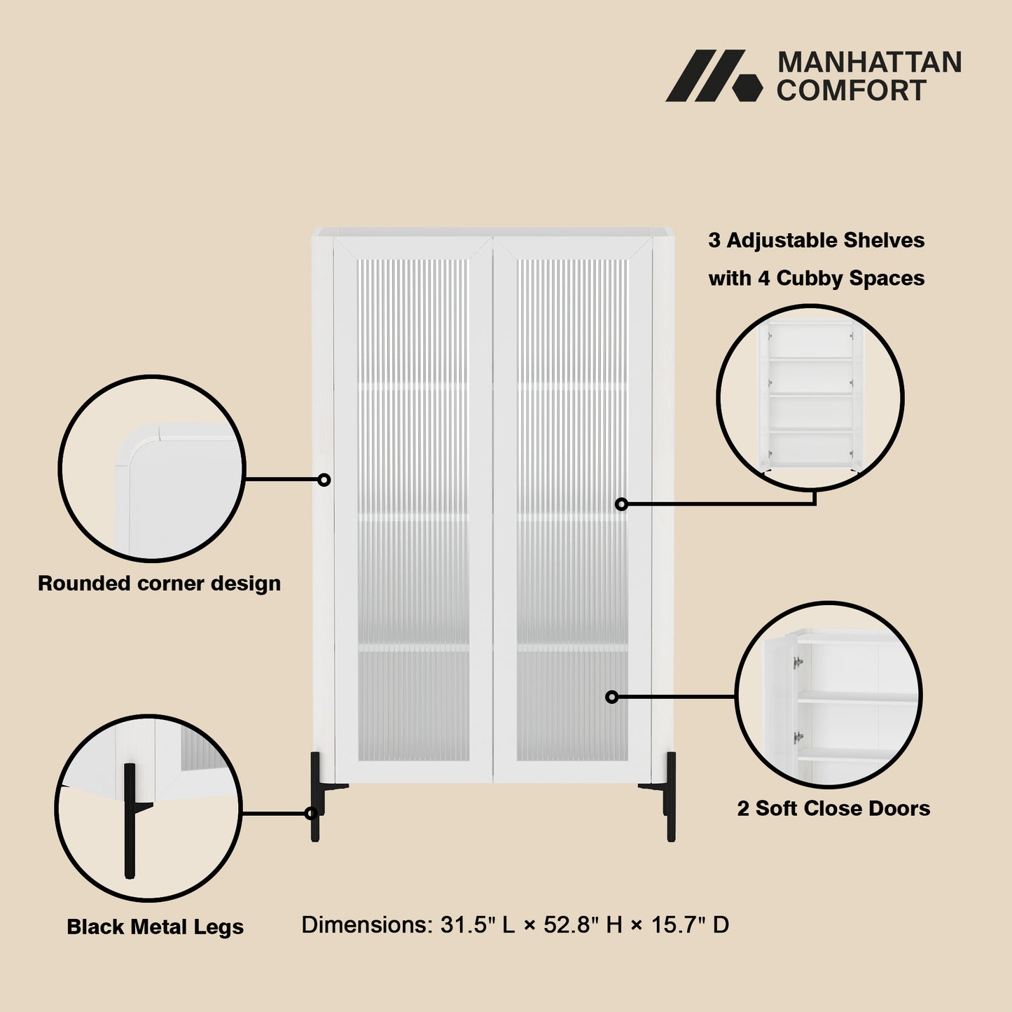 Abbey Modern 2-Piece Accent Storage Cabinets in White 2-AFBC042-WH
