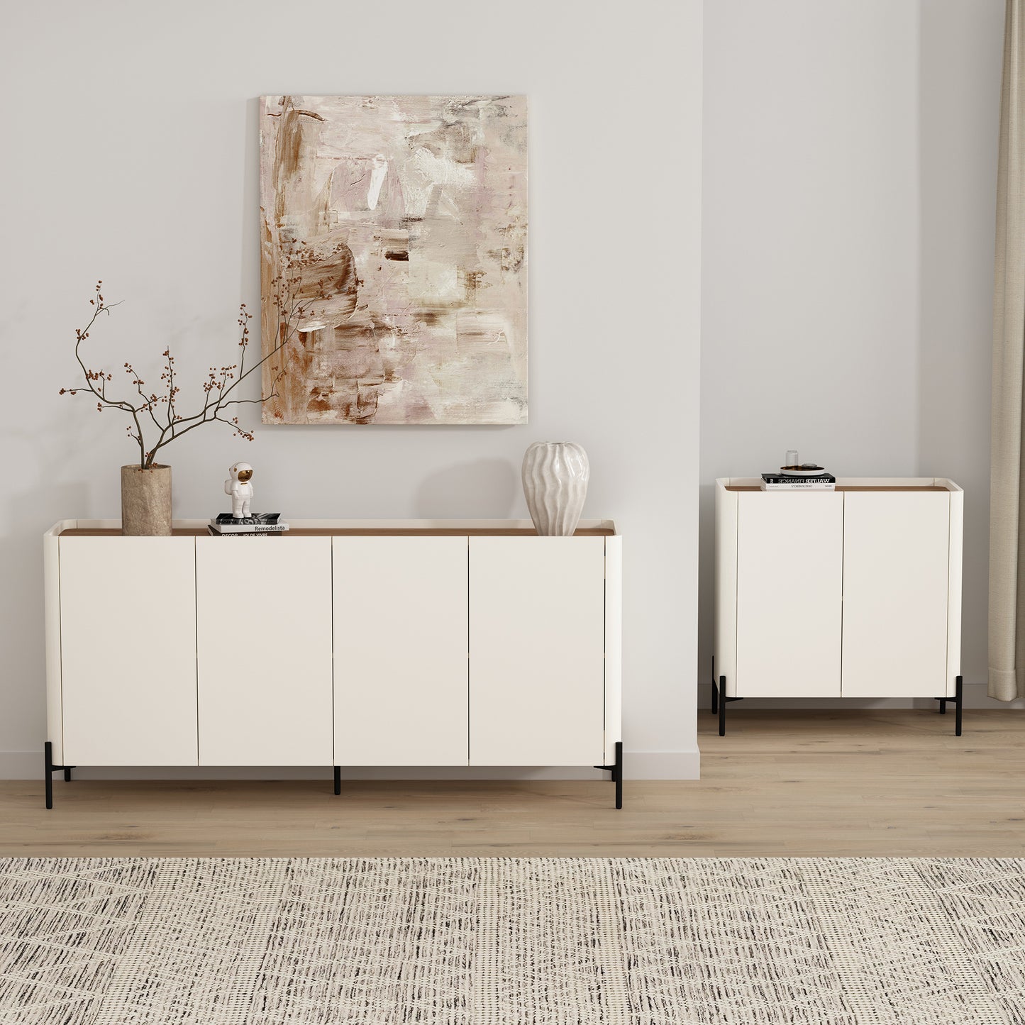 Abbey Modern 2-Piece Buffet and Accent Cabinet in Maple and Off White 2-AFSB046-OW