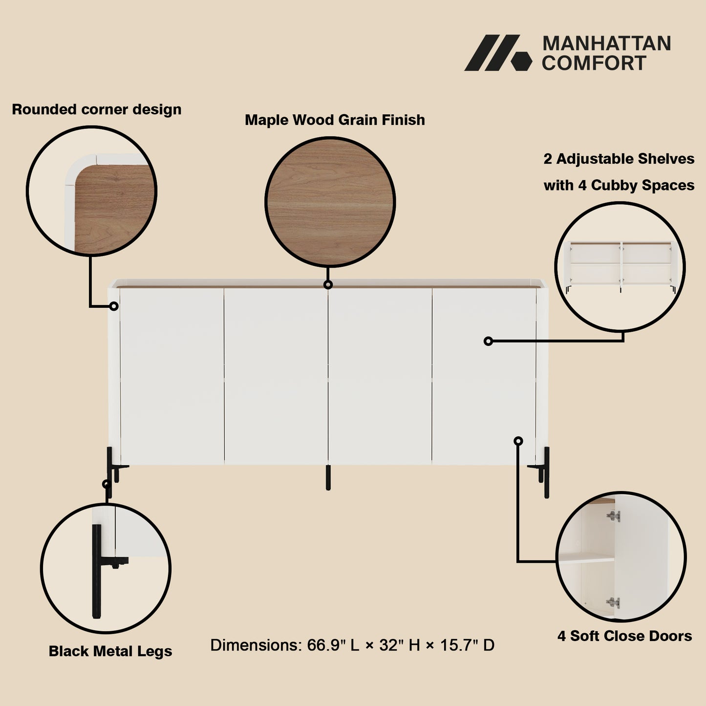 Abbey Modern 2-Piece Buffet and Accent Cabinet in Maple and Off White 2-AFSB046-OW