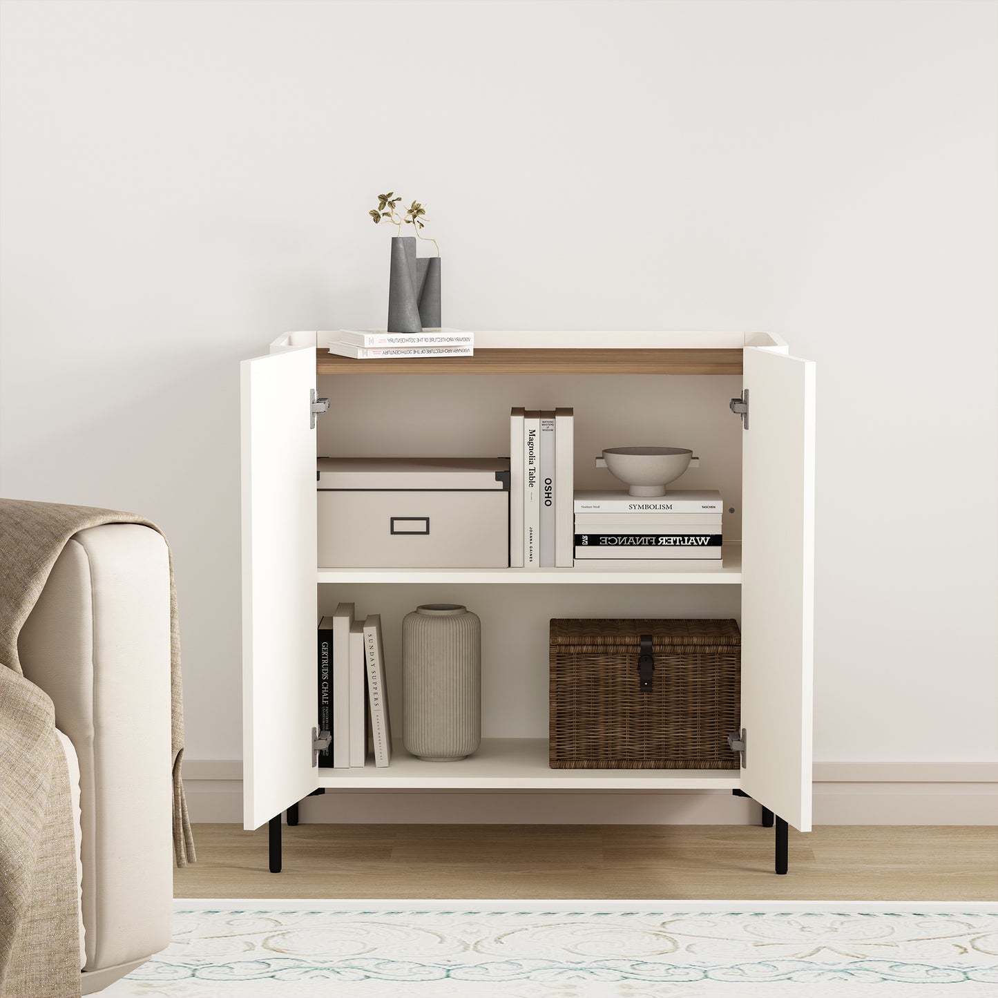 Abbey Modern 2-Piece Buffet and Accent Cabinet in Maple and Off White 2-AFSB046-OW