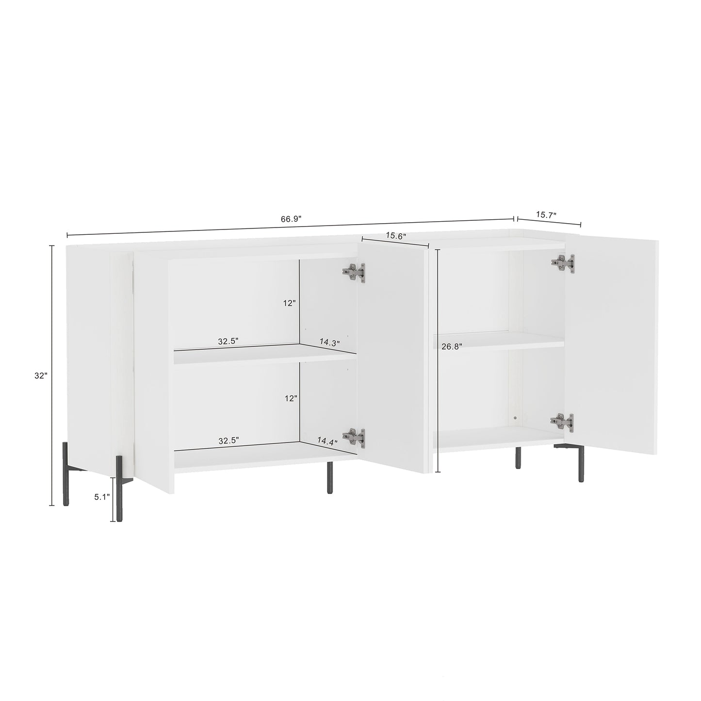 Abbey Modern 2-Piece Buffet and Accent Cabinet in White 2-AFSB046-WH