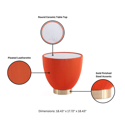Manhattan Comfort Modern Anderson Coffee Table and End Table 2.0 Upholstered in Orange Leatherette with Ceramic Faux Tabletop - Set of 2 2-AT01-OR