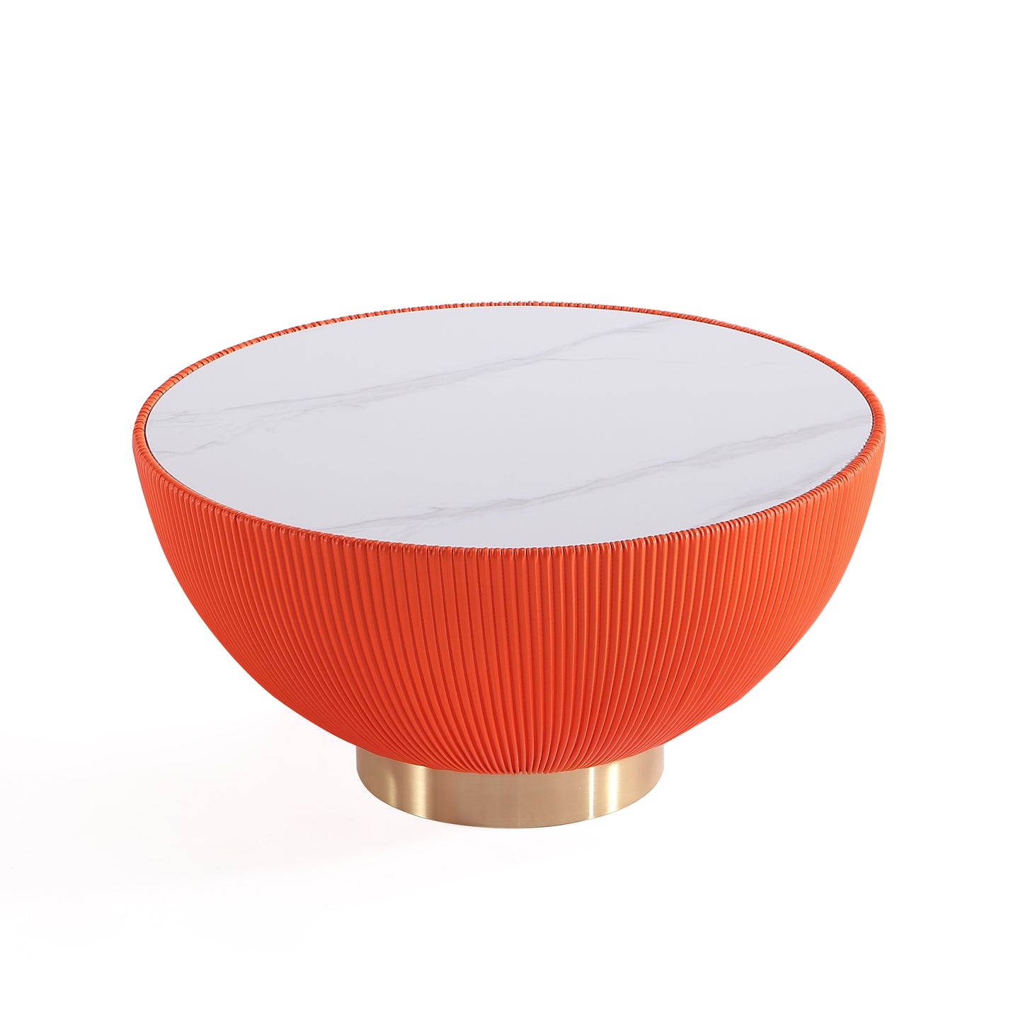 Manhattan Comfort Modern Anderson Coffee Table and End Table 2.0 Upholstered in Orange Leatherette with Ceramic Faux Tabletop - Set of 2 2-AT01-OR
