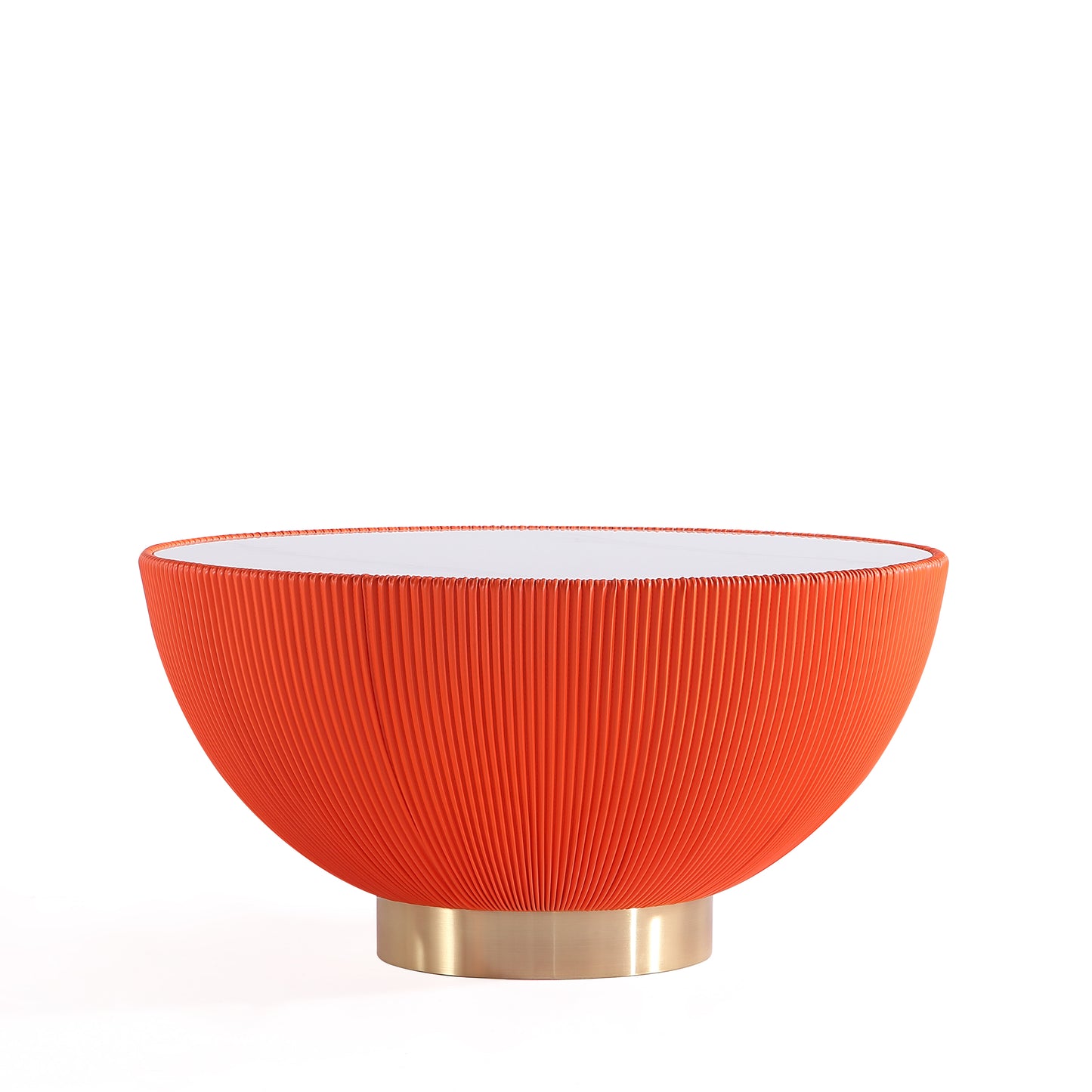 Manhattan Comfort Modern Anderson Coffee Table and End Table 2.0 Upholstered in Orange Leatherette with Ceramic Faux Tabletop - Set of 2 2-AT01-OR