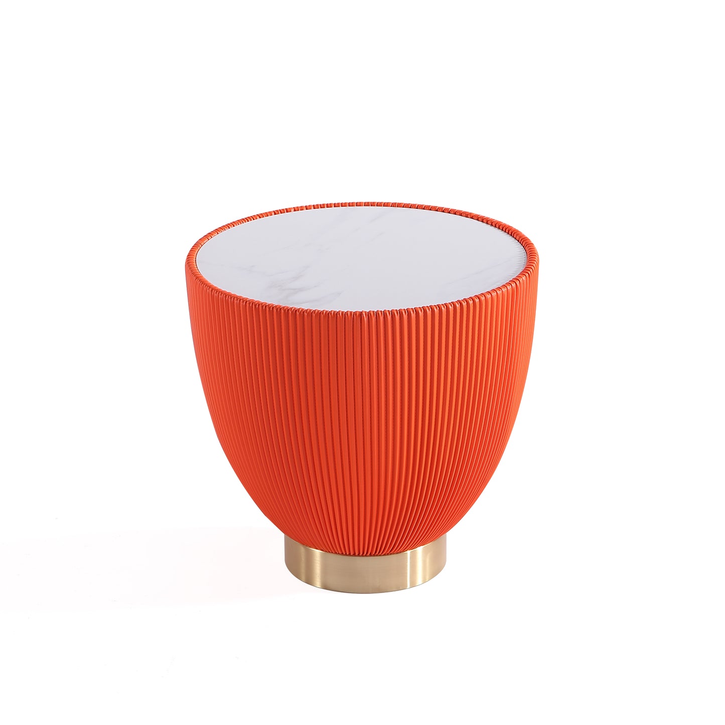 Manhattan Comfort Modern Anderson Coffee Table and End Table 2.0 Upholstered in Orange Leatherette with Ceramic Faux Tabletop - Set of 2 2-AT01-OR