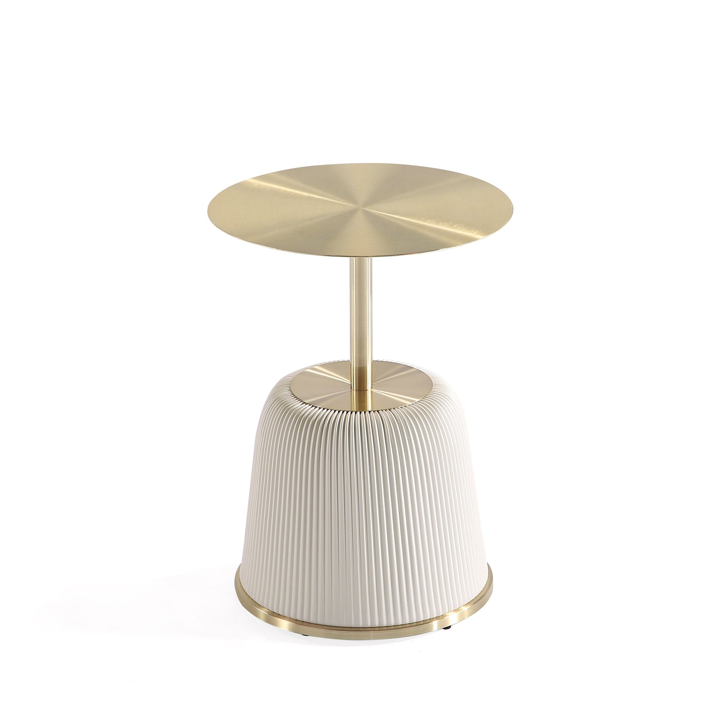 Manhattan Comfort Modern Anderson Coffee Table and End Table 1.0 Upholstered in Cream Leatherette with Ceramic Faux Tabletop and Gold Metal Tabletop- Set of 2 2-AT02-CR