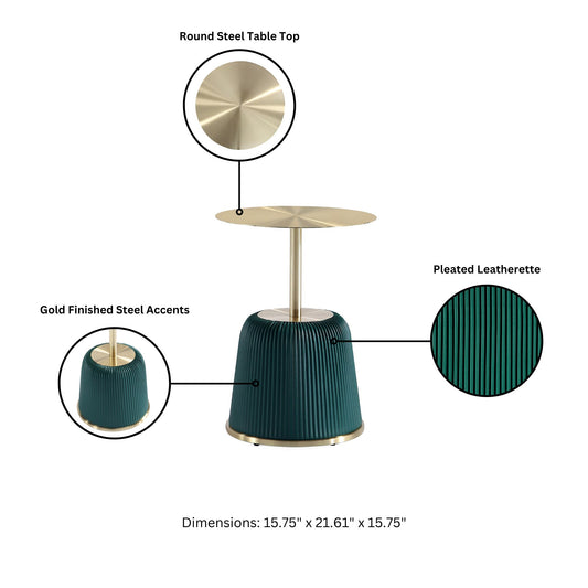 Manhattan Comfort Modern Anderson Coffee Table and End Table 1.0 Upholstered in Green Leatherette with Ceramic Faux Tabletop and Gold Metal Tabletop- Set of 2 2-AT02-GR
