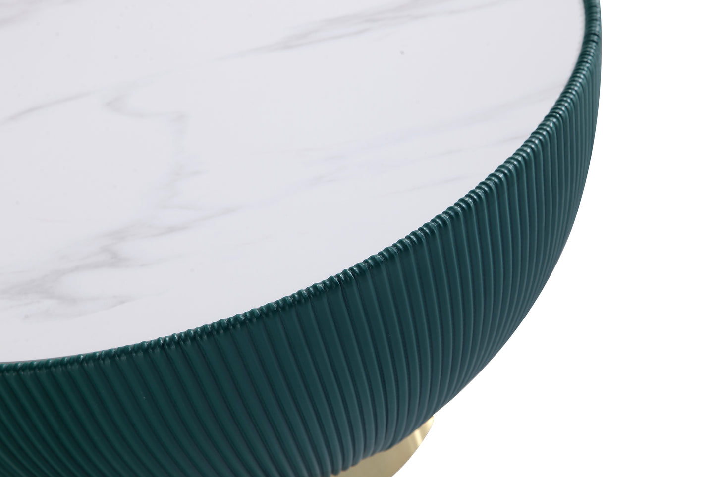 Manhattan Comfort Modern Anderson Coffee Table and End Table 1.0 Upholstered in Green Leatherette with Ceramic Faux Tabletop and Gold Metal Tabletop- Set of 2 2-AT02-GR