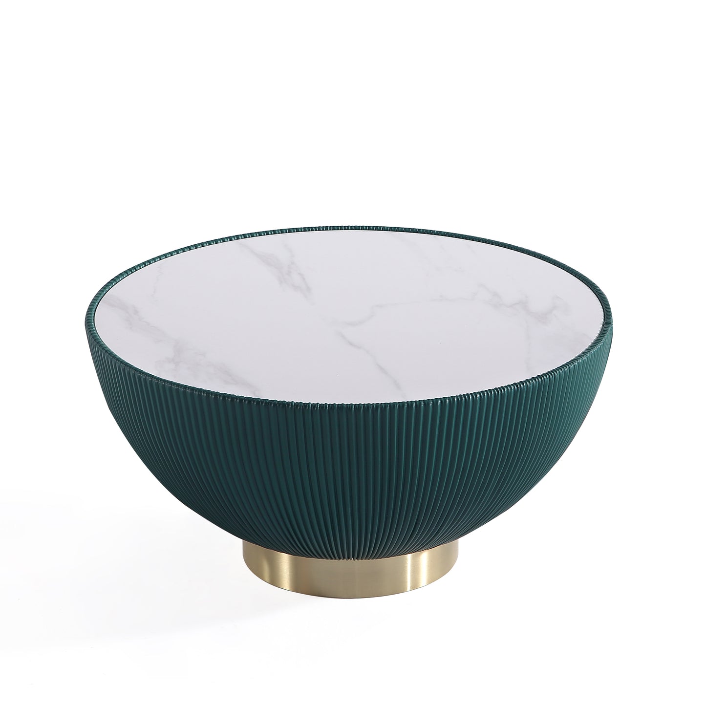 Manhattan Comfort Modern Anderson Coffee Table and End Table 1.0 Upholstered in Green Leatherette with Ceramic Faux Tabletop and Gold Metal Tabletop- Set of 2 2-AT02-GR