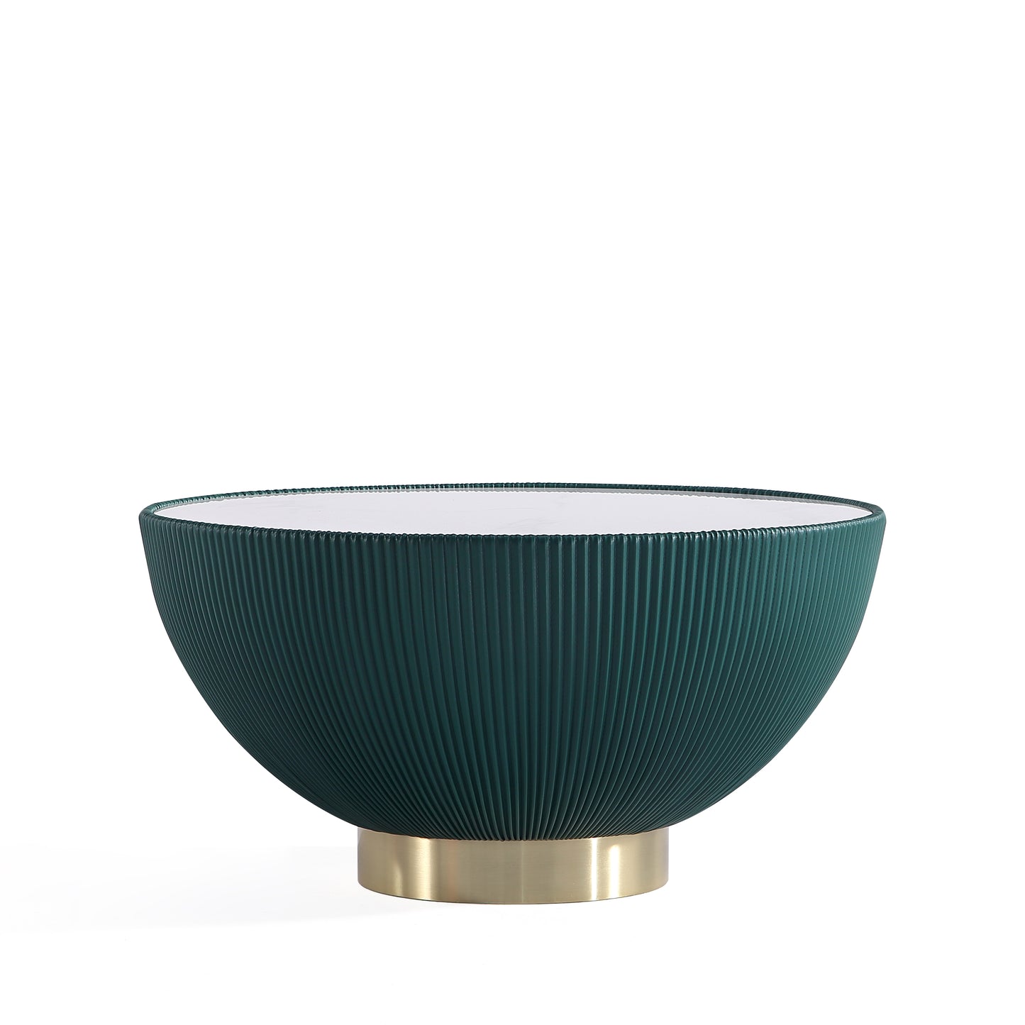 Manhattan Comfort Modern Anderson Coffee Table and End Table 1.0 Upholstered in Green Leatherette with Ceramic Faux Tabletop and Gold Metal Tabletop- Set of 2 2-AT02-GR