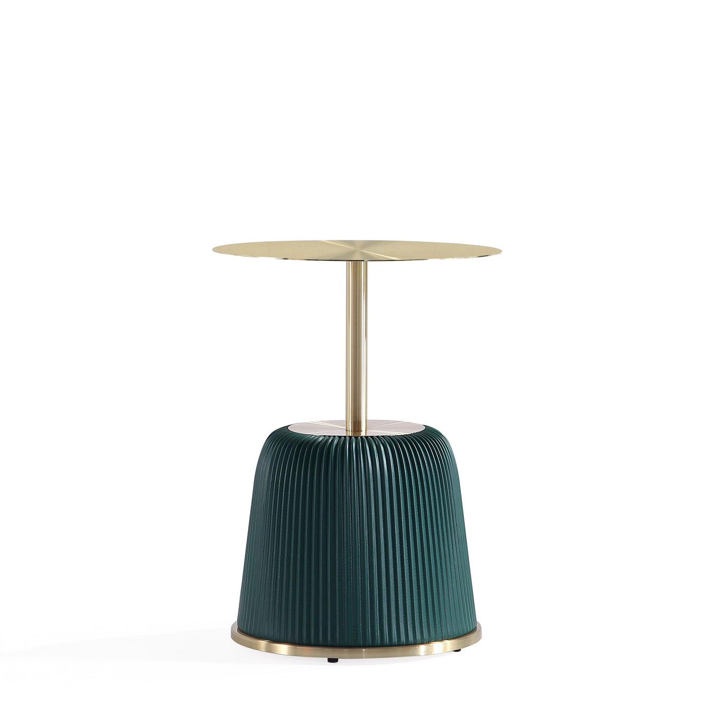 Manhattan Comfort Modern Anderson Coffee Table and End Table 1.0 Upholstered in Green Leatherette with Ceramic Faux Tabletop and Gold Metal Tabletop- Set of 2 2-AT02-GR