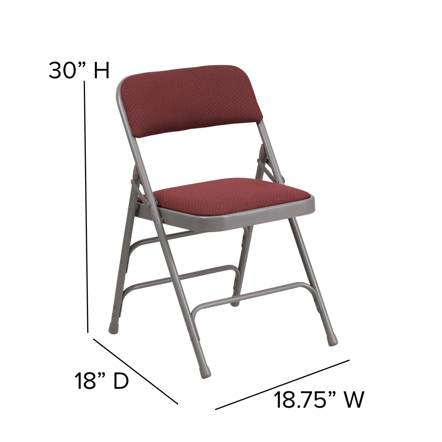 2 Pack HERCULES Series Curved Triple Braced & Double Hinged Burgundy Patterned Fabric Metal Folding Chair Burgundy Fabric/Grey Frame