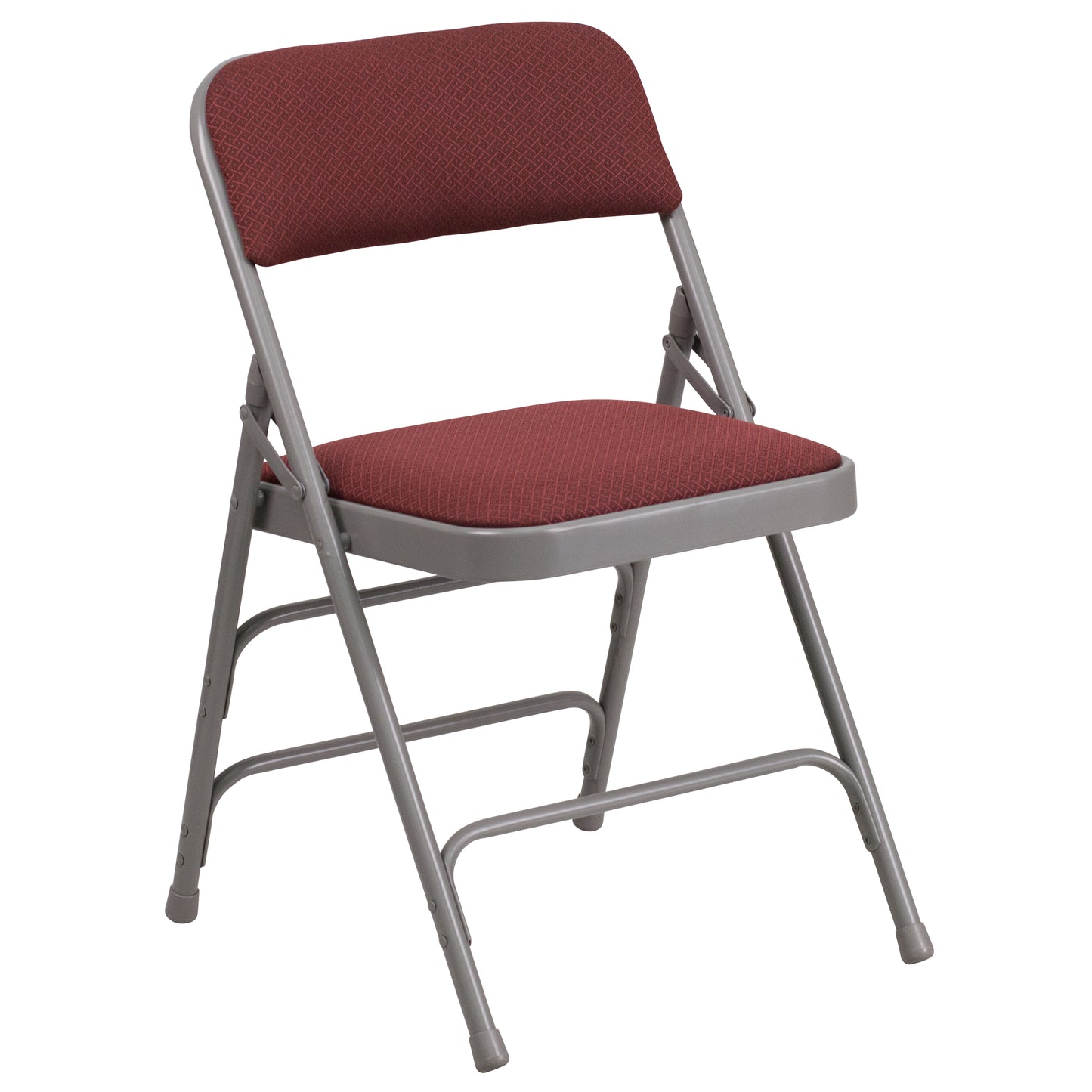 2 Pack HERCULES Series Curved Triple Braced & Double Hinged Burgundy Patterned Fabric Metal Folding Chair Burgundy Fabric/Grey Frame