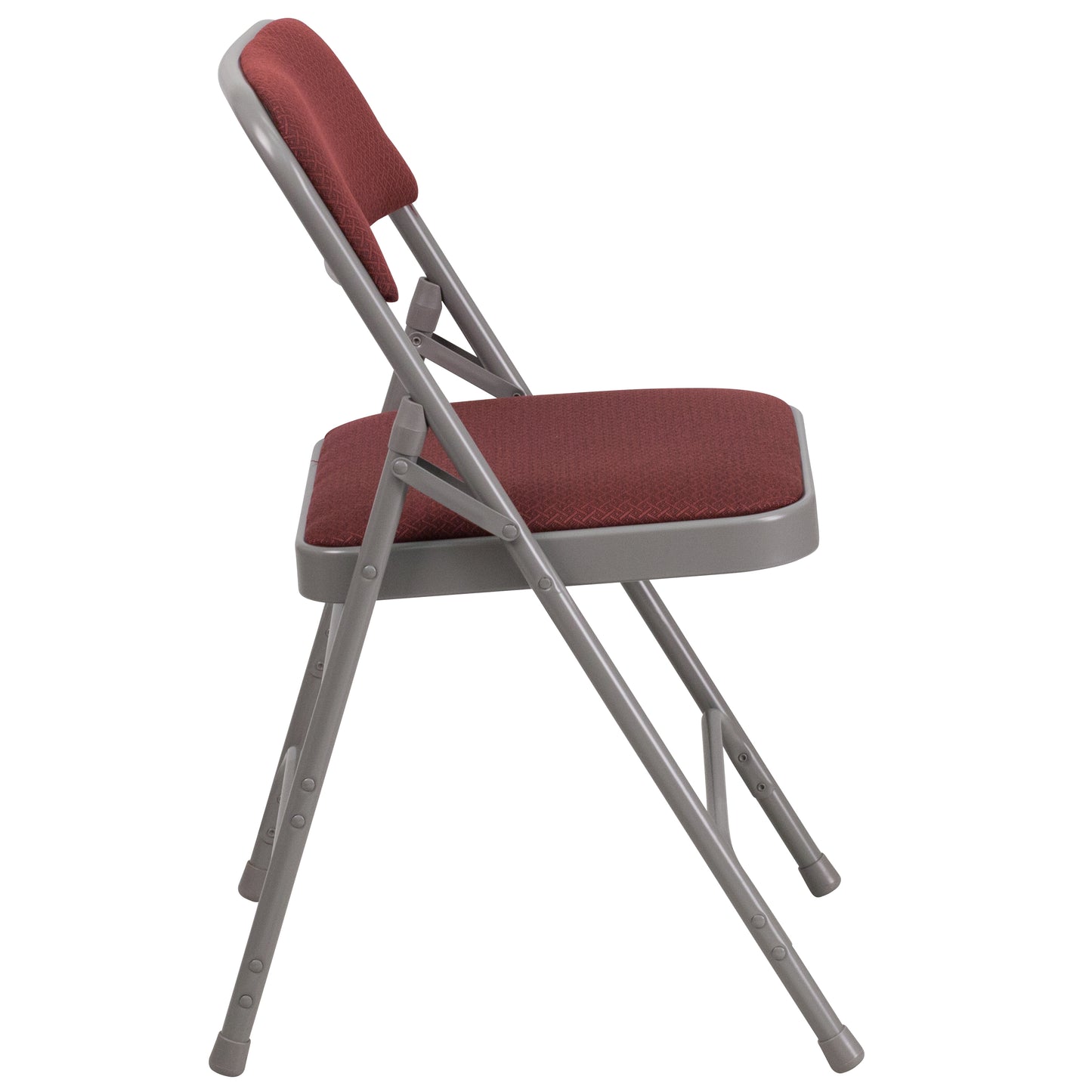 2 Pack HERCULES Series Curved Triple Braced & Double Hinged Burgundy Patterned Fabric Metal Folding Chair Burgundy Fabric/Grey Frame